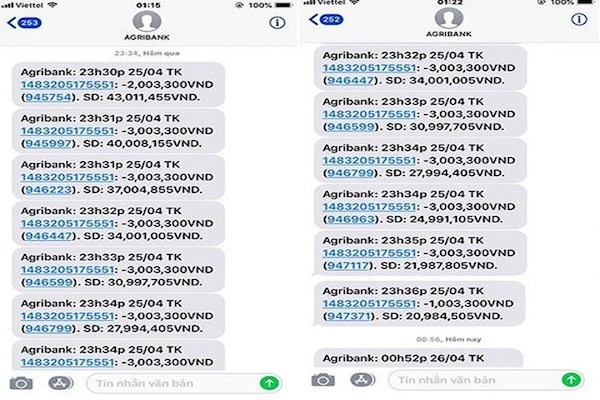 Chủ tài khoản này đã bị rút trộm tiền liên tiếp trong thời gian từ 23h30-23h36