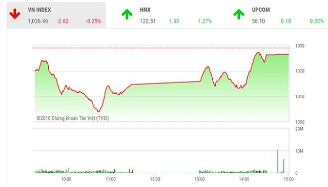 Thị trường chỉ còn giảm 2,62 điểm nhờ lực cầu bắt đáy kịp thời được kích hoạt