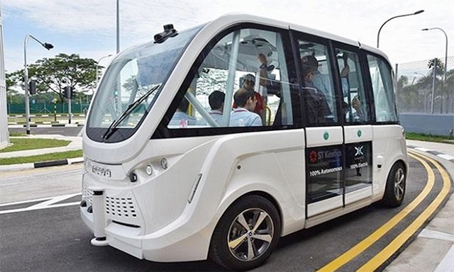 Một mẫu xe tự lái đang thử nghiệm tại trung tâm thử nghiệm của Singapore