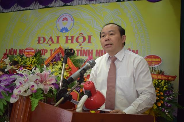 Chủ tịch Nguyễn Ngọc Bảo phát biểu tại Đại hội V Liên minh HTX tỉnh Hưng Yên