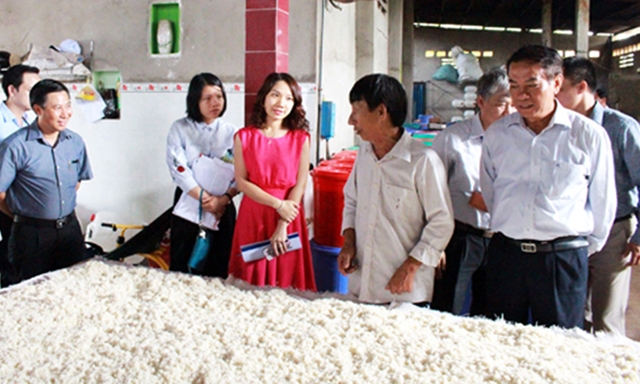 Du khách tham quan quy trình nấu rượu truyền thống ở ấp Đông, xã Hòa Long