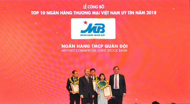 MB xếp vị trí thứ 6 trong Top 10 NHTM uy tín năm 2018, tăng 2 bậc so với năm trước