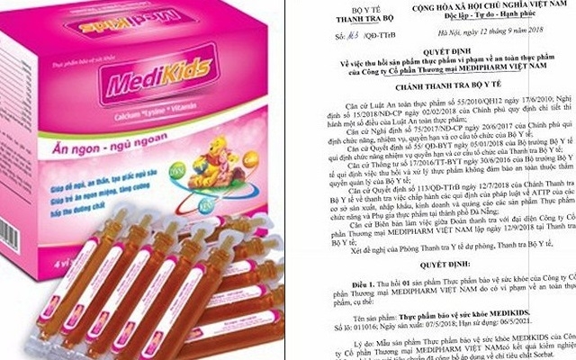 Thu hồi sản phẩm thực phẩm vi phạm về an toàn thực phẩm của Công ty CP Thương mại Medipharm Việt Nam(Ảnh Internet)