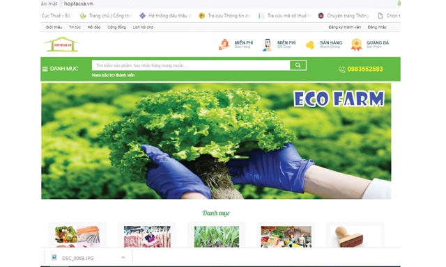 Giao diện chính của trang thương mại điện tử hoptacxa.vn