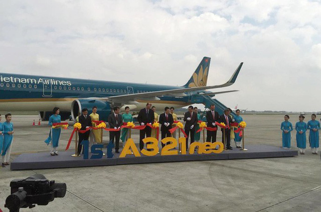 Tại sân bay Quốc tế Nội Bài, Vietnam Airlines chính thức chào đón máy bay Airbus A321neo (Ảnh Internet)