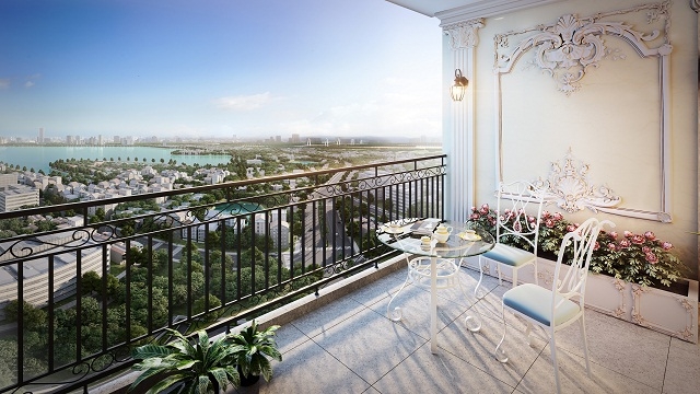 Tầm nhìn khoáng đạt từ ban công căn hộ D’. Le Roi Soleil