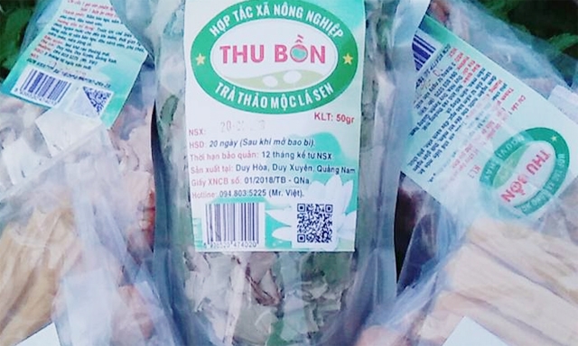 Sản phẩm trà thảo mộc lá sen của HTX