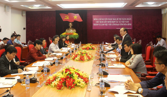 Chủ tịch Nguyễn Ngọc Bảo phát biểu tại buổi làm việc với tỉnh ủy Hòa Bình ngày 22/2/2019