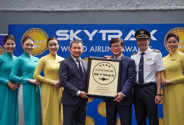 Skytrax đã trao tặng Vietnam Airlines chứng chỉ Hãng hàng không quốc tế 4 sao năm thứ tư liên tiếp (Ảnh Internet)