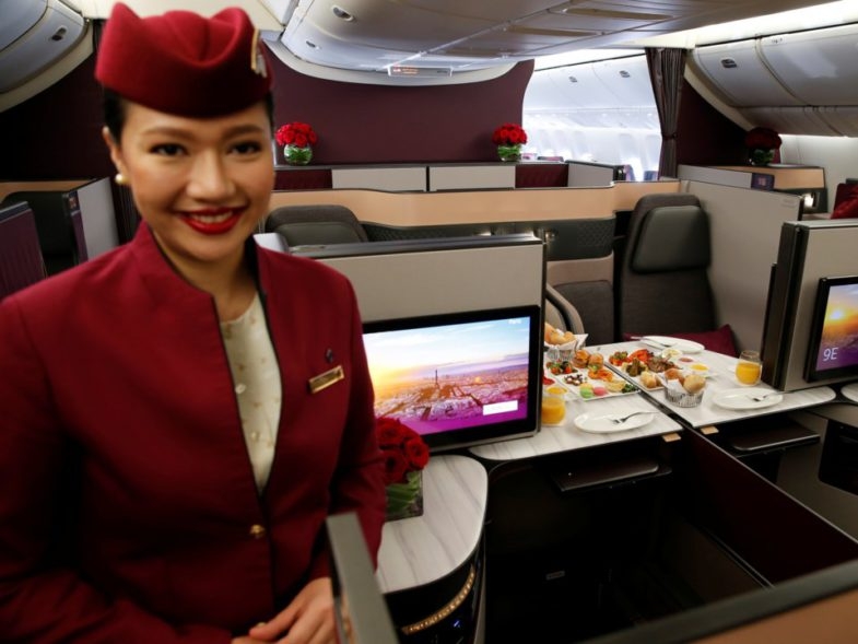 1. Qatar Airways Xếp hạng năm 2018: thứ 2 Năm nay, Qatar Airways là công ty tốt nhất trên thế giới, theo bảng xếp hạng Skytrax. Qatar Airways cũng giành được hạng thương gia tốt nhất và giải thưởng ghế hạng thương gia tốt nhất trên thế giới. Photo: Reuters/PASCAL ROSSIGNOL