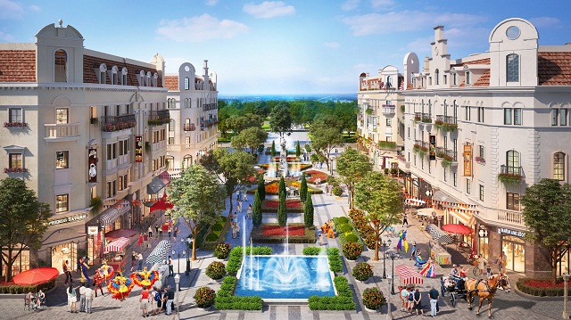 Quảng trường nội khu Shophouse Europe mang đậm phong cách châu Âu