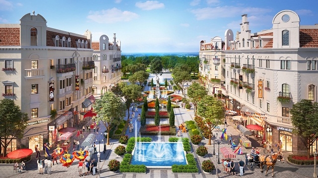 Quảng trường nội khu Shophouse Europe mang đậm phong cách châu Âu