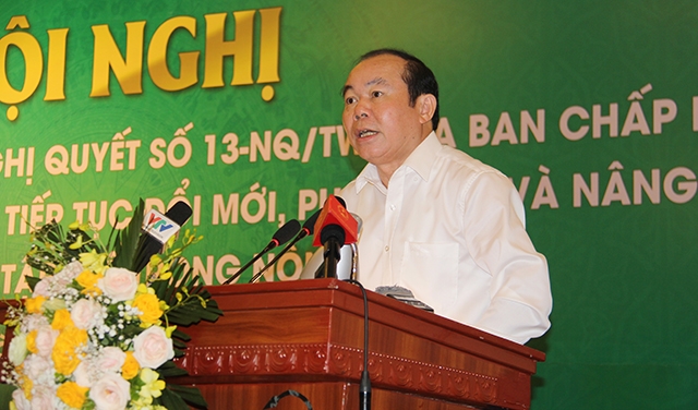 Chủ tịch Liên minh HTX Việt Nam Nguyễn Ngọc Bảo phát biểu tại Hội nghị.