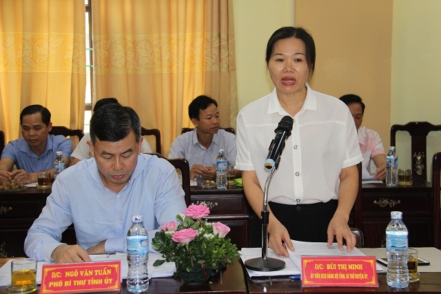 Bà Bùi Thị Minh - Bí thư Huyện uỷ Cao Phong phát biểu tại cuộc làm việc với lãnh đạo Liên minh HTX Việt Nam