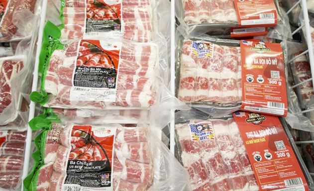 Thịt bò Mỹ được bày bán trong siêu thị ở Hà Nội