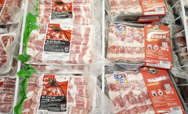 Thịt bò Mỹ được bày bán trong siêu thị ở Hà Nội