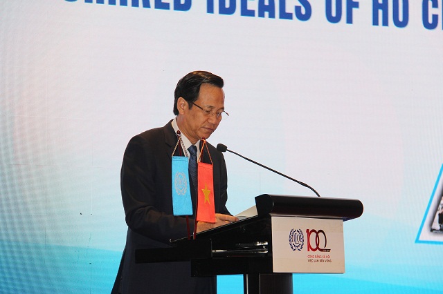 Bộ trưởng Bộ Lao động - Thương binh và Xã hội Đào Ngọc Dung đọc diễn văn tại Lễ kỷ niệm