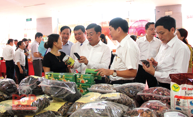 Gian hàng giới thiệu sản phẩm của các HTX tỉnh Bắc Giang bên lề Hội nghị liên kết, xúc tiến thương mại sản phẩm nông nghiệp Bắc Giang với các tỉnh, thành phố năm 2019