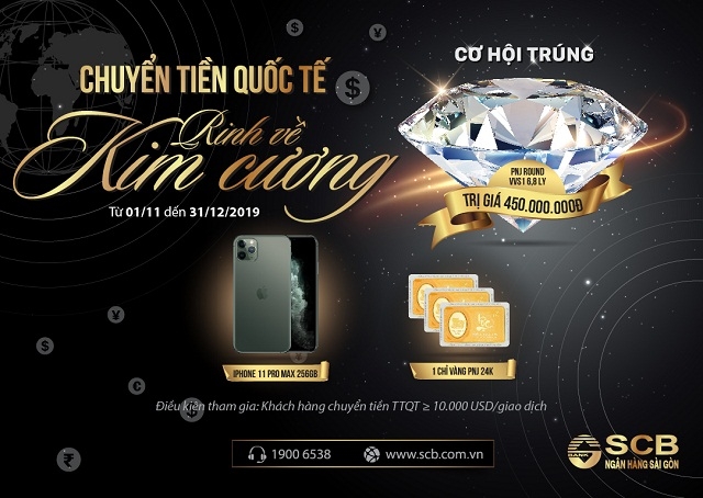 SCB triển khai chương trình khuyến mại “Chuyển tiền quốc tế - Rinh về kim cương”