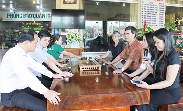 Phó Chủ tịch Nguyễn Văn Thịnh và đoàn công tác của Liên minh HTX Việt Nam làm việc với HTX chè Hảo Đạt về liên kết để nâng cao giá trị nông sản