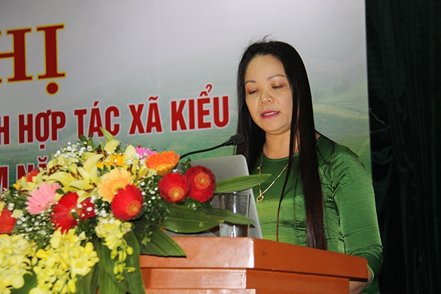 Phó chủ tịch Liên minh HTX Thái Nguyên Vũ Thị Thu Hương phát biểu tại hội nghị