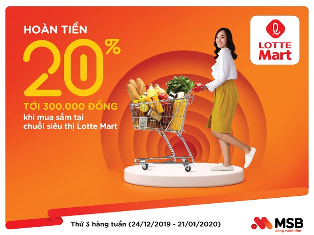 Hoàn tiền 20% khi mua sắm tại chuỗi siêu thị Lotte Mart