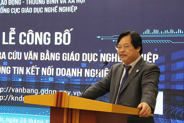 Tổng cục trưởng Tổng cục Giáo dục Nghề nghiệp Nguyễn Hồng Minh phát biểu tại lễ khai trương