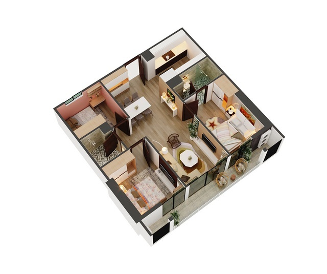 Thiết kế chi tiết căn hộ 3 phòng ngủ tại An Bình Plaza.