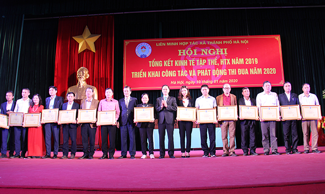 Lãnh đạo Liên minh HTX Việt Nam và Liên minh HTX Hà Nội trao tặng Bằng khen cho các tập thể và cá nhân xuất sắc năm 2019