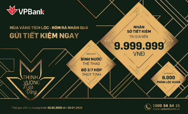 VPBank triển khai chương trình khuyến mãi “Tiết kiệm Mùa Vàng” trên toàn quốc.