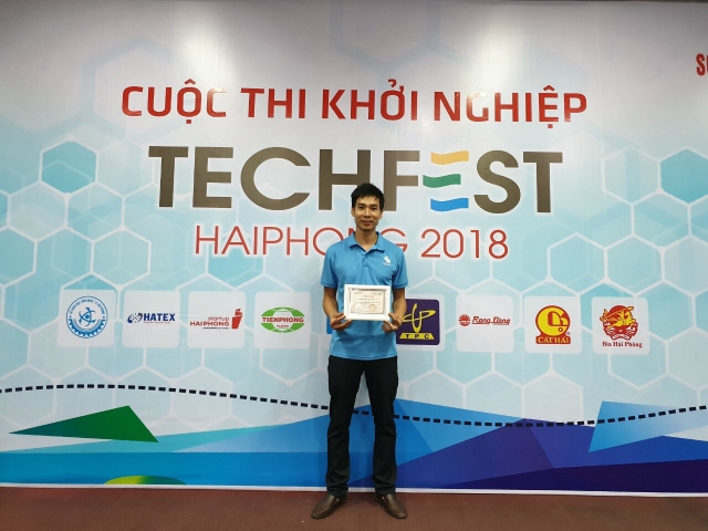 Anh Giang Đức Hiếu tại cuộc thi Ươm mầm Khởi nghiệp Hải Phòng