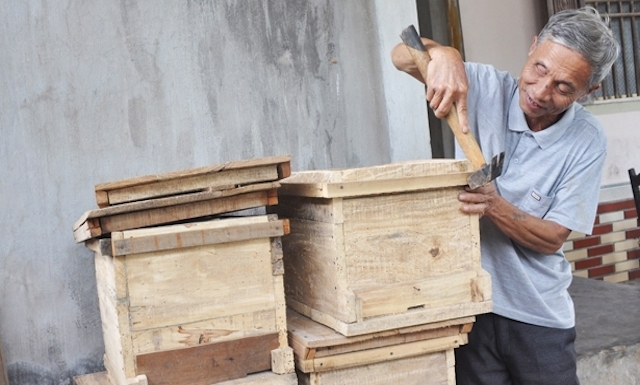 Ông Võ Quốc Lan tiếp tục nhân rộng thêm nhiều tổ ong mới để tăng thu nhập, phát triển kinh tế (Ảnh TL)