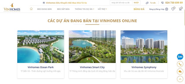 Các dự án đang bán tại Vinhomes online