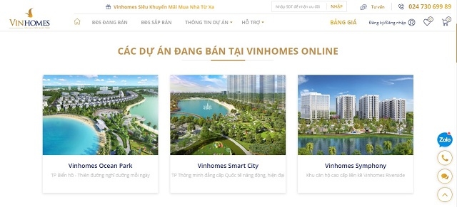 Các dự án đang bán tại Vinhomes online