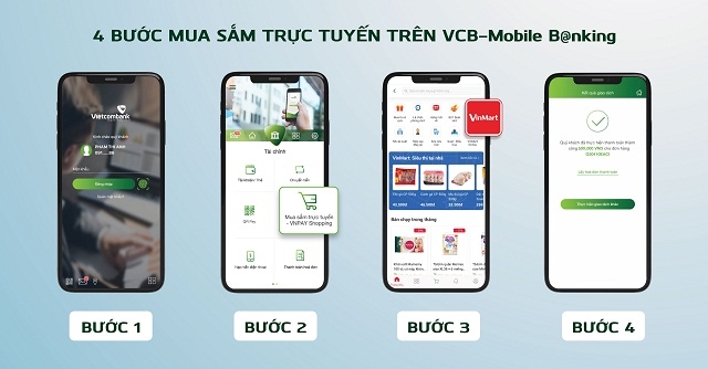 4 bước mua sắm tại nhà trên ứng dụng VCB-Mobile B@nking
