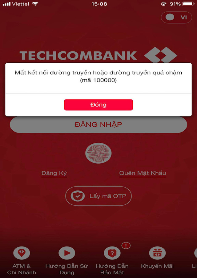 Trong ngày 4-5/5, các giao dịch ngân hàng điện tử của Techcombank vẫn còn chập chờn