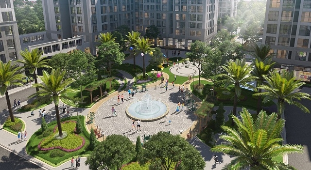 Các thảm thực vật đạ dạng, xanh mát nối tiếp nhau tại quảng trường ngay dưới chân tòa tháp S6