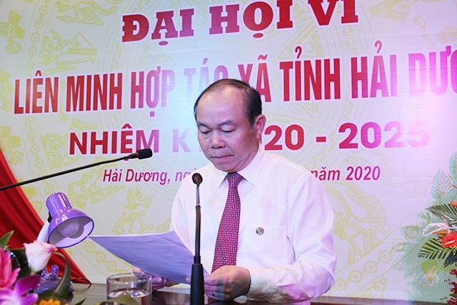 Bí thư Đảng đoàn, Chủ tịch Liên minh HTX Việt Nam Nguyễn Ngọc Bảo phát biểu chỉ đạo Đại hội Liên minh HTX tỉnh Hải Dương nhiệm kỳ 2020 - 2025