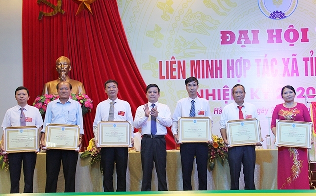 Phó Chủ tịch Nguyễn Văn Thịnh, Trưởng đoàn chỉ đạo số 1 Liên minh HTX Việt Nam tặng Bằng khen cho các tập thể và cá nhân xuất sắc trong xây dựng và phát triển HTX giai đoạn 2015 - 2020