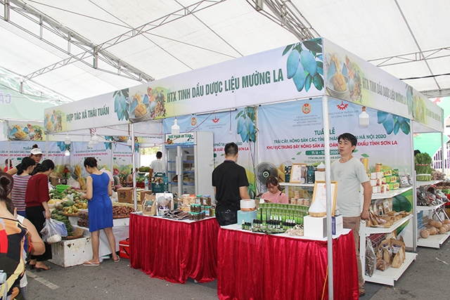 Thời tiết dù nắng nóng nhưng các gian hàng nông sản vẫn thu hút đông đảo người dân đến tham quan, mua sắm (Ảnh: Phạm Duy)