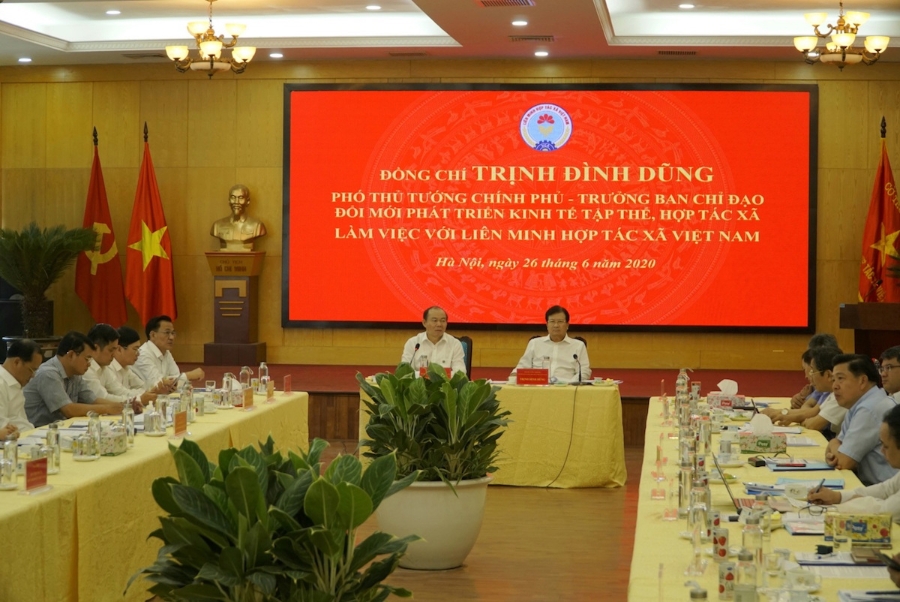 Phó Thủ tướng Chính phủ Trịnh Đình Dũng, Trưởng Ban Chỉ đạo đổi mới phát triển KTTT, HTX làm việc với hệ thống Liên minh HTX Việt Nam