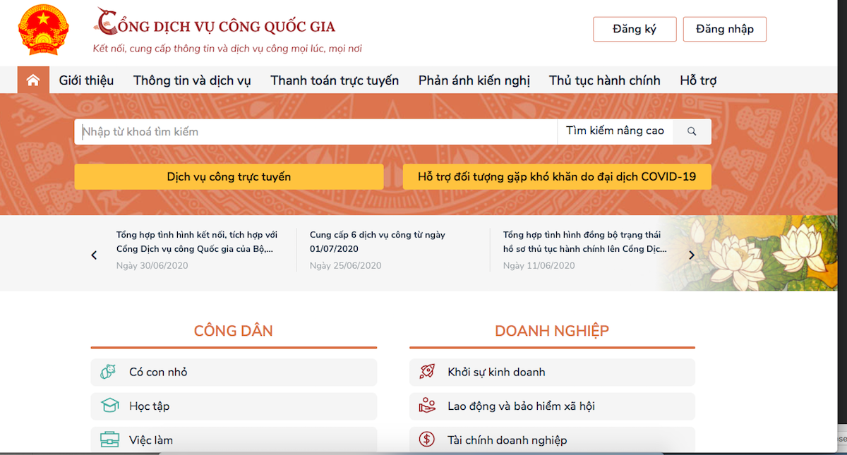 Tích hợp thêm 6 dịch công trên Cổng Dịch vụ Công Quốc gia