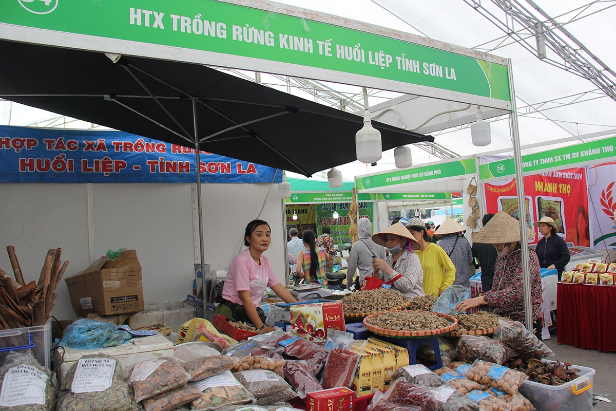 Tham gia trưng bày, giới thiệu tại các hội chợ giúp các mặt hàng nông sản có thêm cơ hội tìm kiếm doanh nghiệp bao tiêu, mở rộng thị trường tiêu thụ (Ảnh: Phạm Duy)