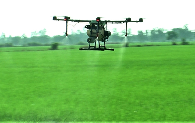 HTX Thuận Tiến sử dụng máy bay để phun thuốc bảo vệ thực vật sinh học giúp giảm thiểu ô nhiễm môi trường (Ảnh Tư liệu)
