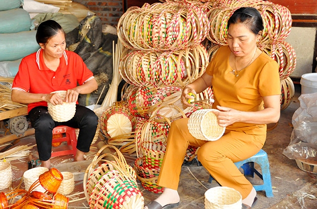 Nghề mây tren đan đang khởi sắc trở lại ở Xuân Hội nhờ hoạt động của làng nghề, HTX (Ảnh T)