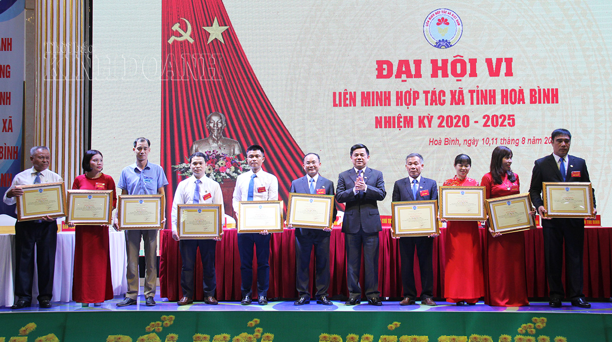 Phó Chủ tịch Liên minh HTX Việt Nam Nguyễn Văn Thịnh tặng bằng khen cho các cá nhân xuất sắc.