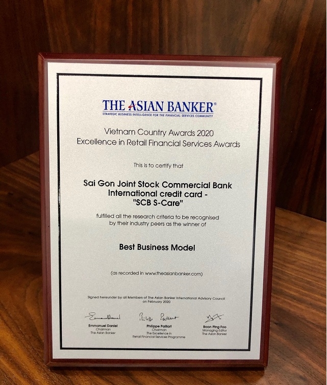 SCB được vinh danh “Mô hình kinh doanh tốt nhất” do Asian Banker trao tặng.