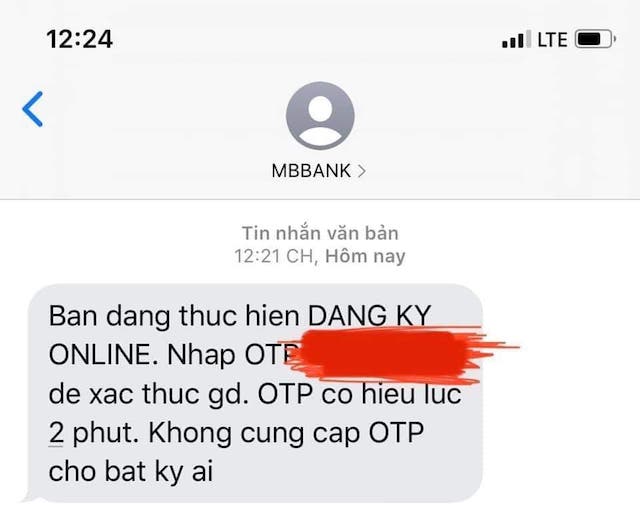 MBBank cung cấp mã OTP cho anh Nguyễn Công K.