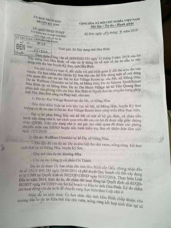 Đại diện Sở Xây dựng Hoà Bình cho biết các dự án được quảng cáo đều không có thật. Có một số dự án thì mới được chấp thuận chủ trương đầu tư