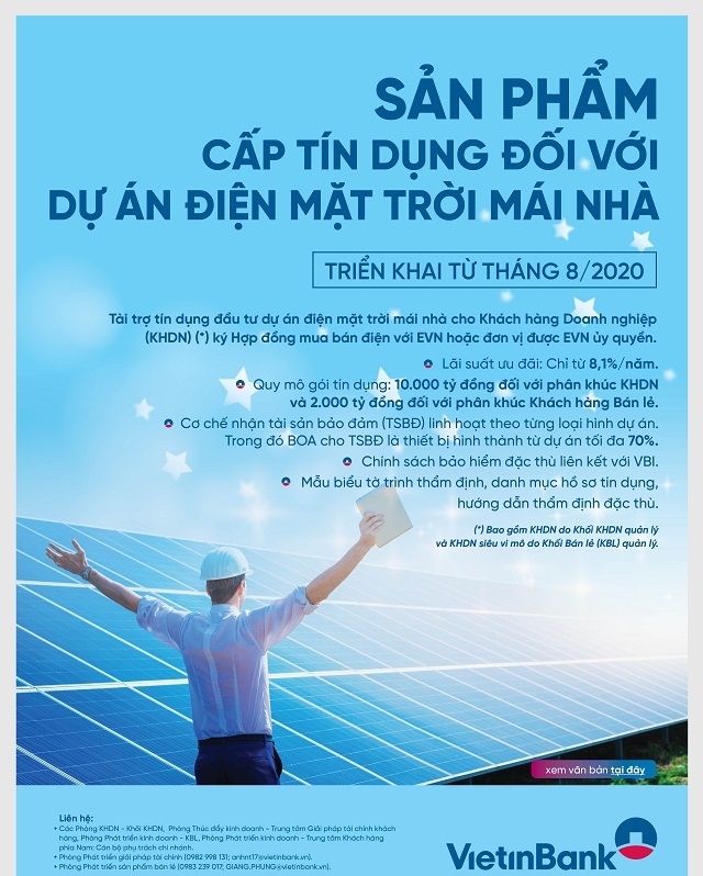 VietinBank dành 10.000 tỷ đồng để đồng hành cùng DN trong các dự án ĐMT mái nhà.